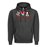 Charcoal Heather Peace Love Frenchie Zipper Hoodie - Jasminsmagicworld