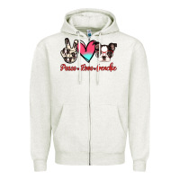 Oatmeal Heather Peace Love Frenchie Zipper Hoodie - Jasminsmagicworld