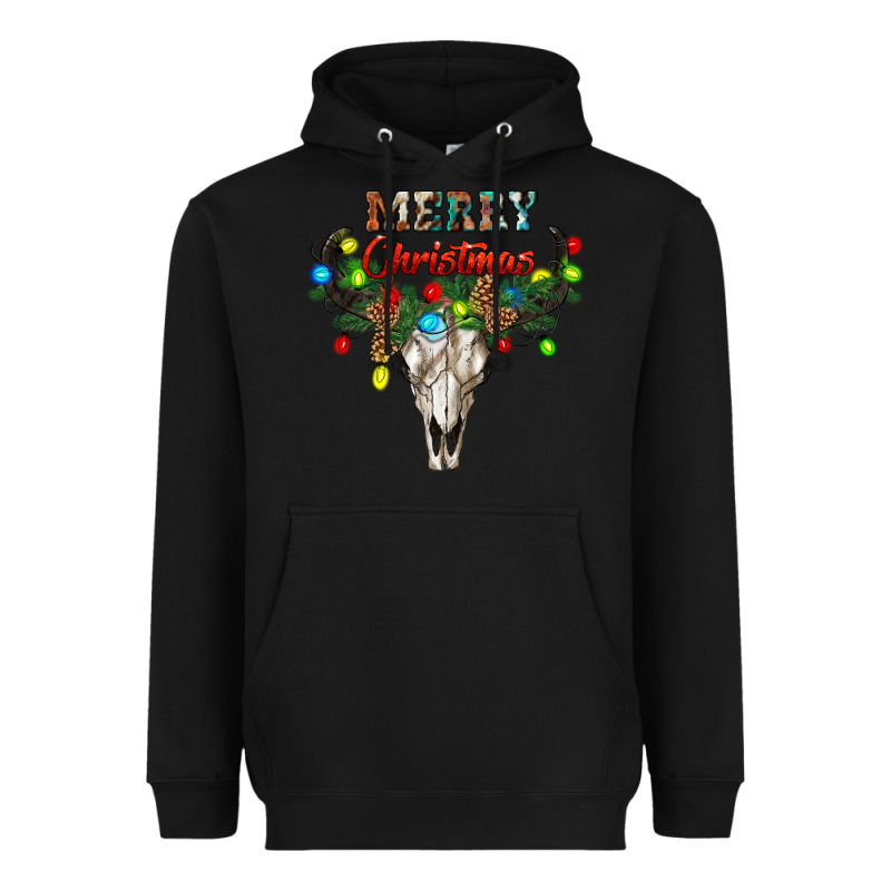 Merry Christmas Bull Skull Heavyweight Hoodie by RanaPortraitStore | Teevron