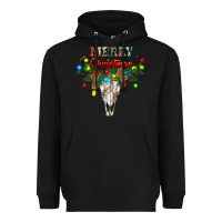 Black merry christmas bull skull Heavyweight Hoodie - RanaPortraitStore