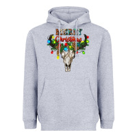 Heather Grey merry christmas bull skull Heavyweight Hoodie - RanaPortraitStore