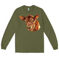Army Green red angus calf face Long Sleeve Tee - LillyAllenDesigns