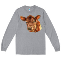 Heather Grey red angus calf face Long Sleeve Tee - LillyAllenDesigns