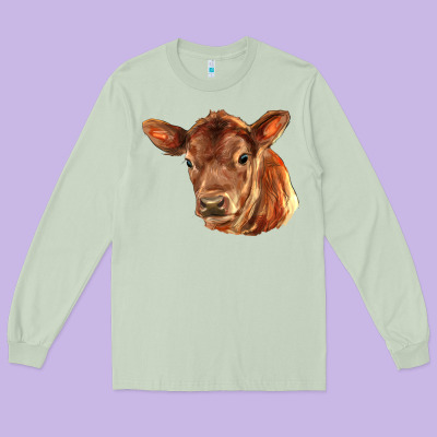 Red Angus Calf Face Long Sleeve Tee Designed By Lillyallendesigns