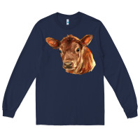 Navy red angus calf face Long Sleeve Tee - LillyAllenDesigns