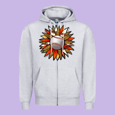 Baseball Sunflower Zipper Hoodie Designed By Jasminsmagicworld
