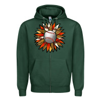 Sports Green Baseball Sunflower Zipper Hoodie - Jasminsmagicworld