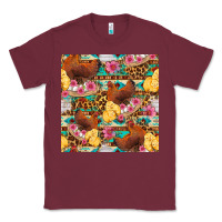 Burgundy chicken and chicks with flowers seamless pattern Classic Tee - FaDigitalArtStudio