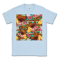 Dusty Blue chicken and chicks with flowers seamless pattern Classic Tee - FaDigitalArtStudio