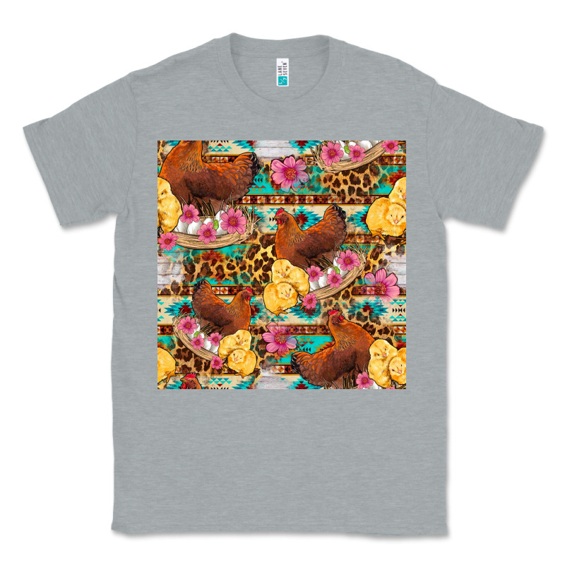Chicken And Chicks With Flowers Seamless Pattern Classic Tee by FaDigitalArtStudio | Teevron