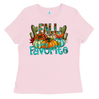 Bubblegum Pink fall pumpkin art Ladies Tee - CowhideDigitalArt