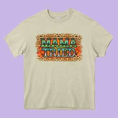 Leopard Floral Mama Tried Heavy Core Tee Designed By Jasminsmagicworld