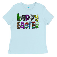 Baby Blue Happy Easter Ladies Tee - CowhideDigitalArt