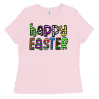 Bubblegum Pink Happy Easter Ladies Tee - CowhideDigitalArt