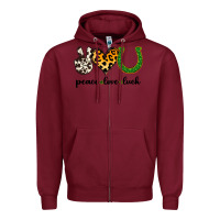 Burgundy Peace Love Luck Zipper Hoodie - Jasminsmagicworld