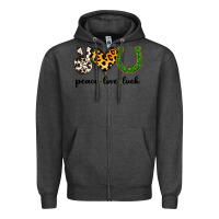 Charcoal Heather Peace Love Luck Zipper Hoodie - Jasminsmagicworld