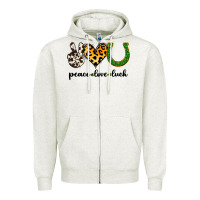 Oatmeal Heather Peace Love Luck Zipper Hoodie - Jasminsmagicworld