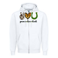 White Peace Love Luck Zipper Hoodie - Jasminsmagicworld