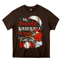 Chocolate Brown My favorite baseball player calls me mom Heavy Core Tee - FaDigitalArtStudio