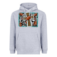 Heather Grey football cross aztec leopard background Heavyweight Hoodie - RanaPortraitStore
