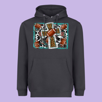 Football Cross Aztec Leopard Background Heavyweight Hoodie Designed By Ranaportraitstore