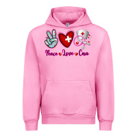 Fuchsia Pink Peace Love Cna Urban Hoodie - RanaPortraitStore