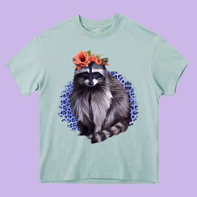 Classy But A Little Thrashy Racoon With Flowers Heavy Core Tee Designed By Jasminsmagicworld