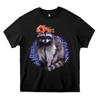 Black Classy But A Little Thrashy Racoon With Flowers Heavy Core Tee - Jasminsmagicworld