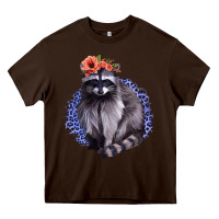 Chocolate Brown Classy But A Little Thrashy Racoon With Flowers Heavy Core Tee - Jasminsmagicworld