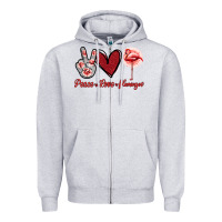Heather Grey Peace Love Flamingo Zipper Hoodie - Jasminsmagicworld