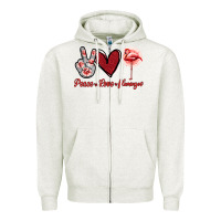 Oatmeal Heather Peace Love Flamingo Zipper Hoodie - Jasminsmagicworld