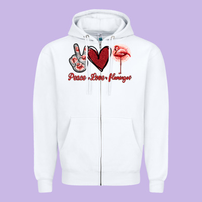 Peace Love Flamingo Zipper Hoodie Designed By Jasminsmagicworld
