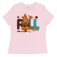 Bubblegum Pink Fall Vibes Ladies Tee - CowhideDigitalArt