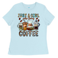 Baby Blue Just A Girl Who Loves Coffee Ladies Tee - CowhideDigitalArt