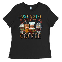 Black Just A Girl Who Loves Coffee Ladies Tee - CowhideDigitalArt