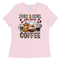 Bubblegum Pink Just A Girl Who Loves Coffee Ladies Tee - CowhideDigitalArt
