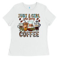 White Just A Girl Who Loves Coffee Ladies Tee - CowhideDigitalArt