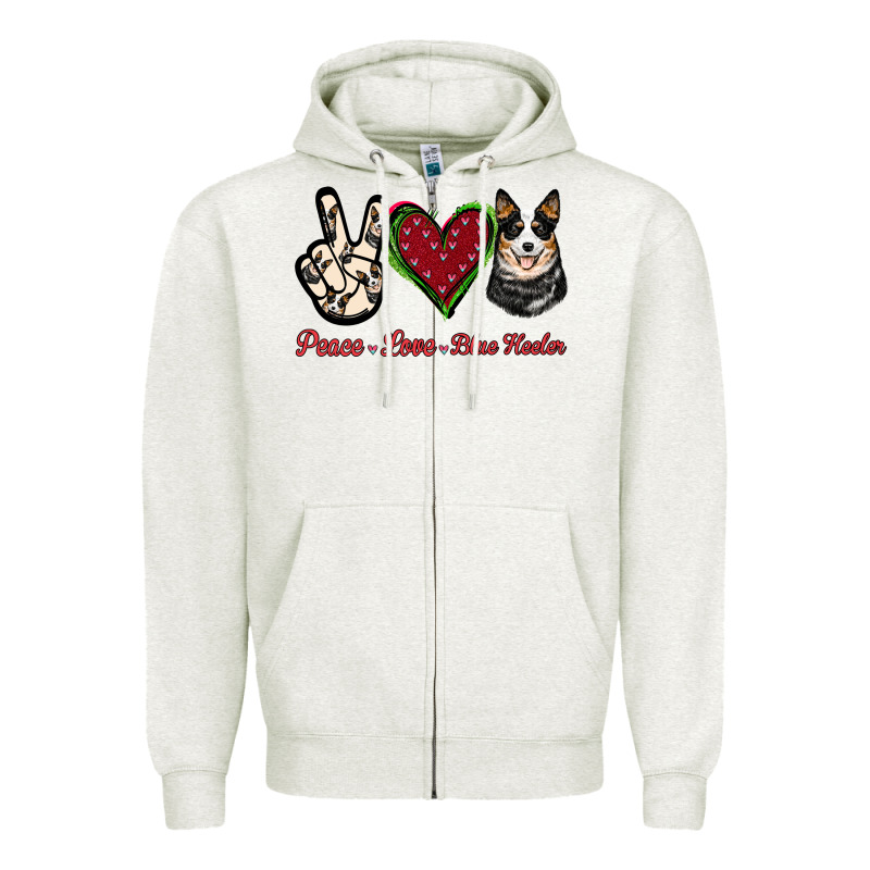 Peace Love Blue Heeler Zipper Hoodie by Jasminsmagicworld | Teevron