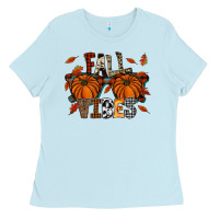 Baby Blue autumn style with pumpkins Ladies Tee - CowhideDigitalArt