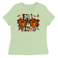 Matcha autumn style with pumpkins Ladies Tee - CowhideDigitalArt