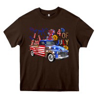 Chocolate Brown Western Truck Fourth Of July America Heavy Core Tee - FaDigitalArtStudio