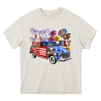 Cream Western Truck Fourth Of July America Heavy Core Tee - FaDigitalArtStudio