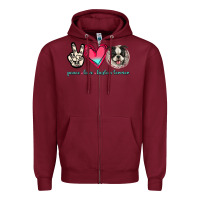 Burgundy Peace Love Boston Terrier Zipper Hoodie - Jasminsmagicworld