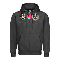 Charcoal Heather Peace Love Boston Terrier Zipper Hoodie - Jasminsmagicworld