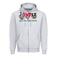 Heather Grey Peace Love Boston Terrier Zipper Hoodie - Jasminsmagicworld
