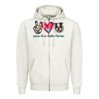 Oatmeal Heather Peace Love Boston Terrier Zipper Hoodie - Jasminsmagicworld