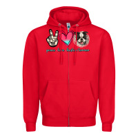 Red Peace Love Boston Terrier Zipper Hoodie - Jasminsmagicworld