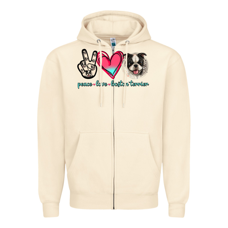Peace Love Boston Terrier Zipper Hoodie by Jasminsmagicworld | Teevron
