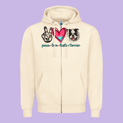 Peace Love Boston Terrier Zipper Hoodie Designed By Jasminsmagicworld