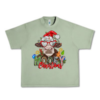 Oil Green Mooey Christmas Urban Heavy Tee - CowhideDigitalArt